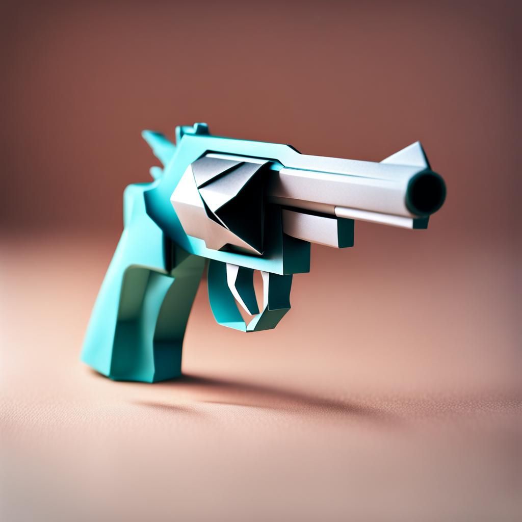 Origami Gun Papercraft in 8K Resolution