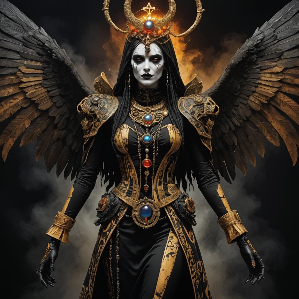 Gothic Demon Queen Muse of Dreams in Photogram Style