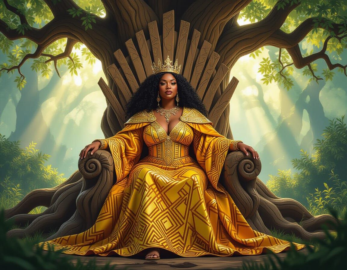 Majestic African American Queen in Flowing Geometric Robes