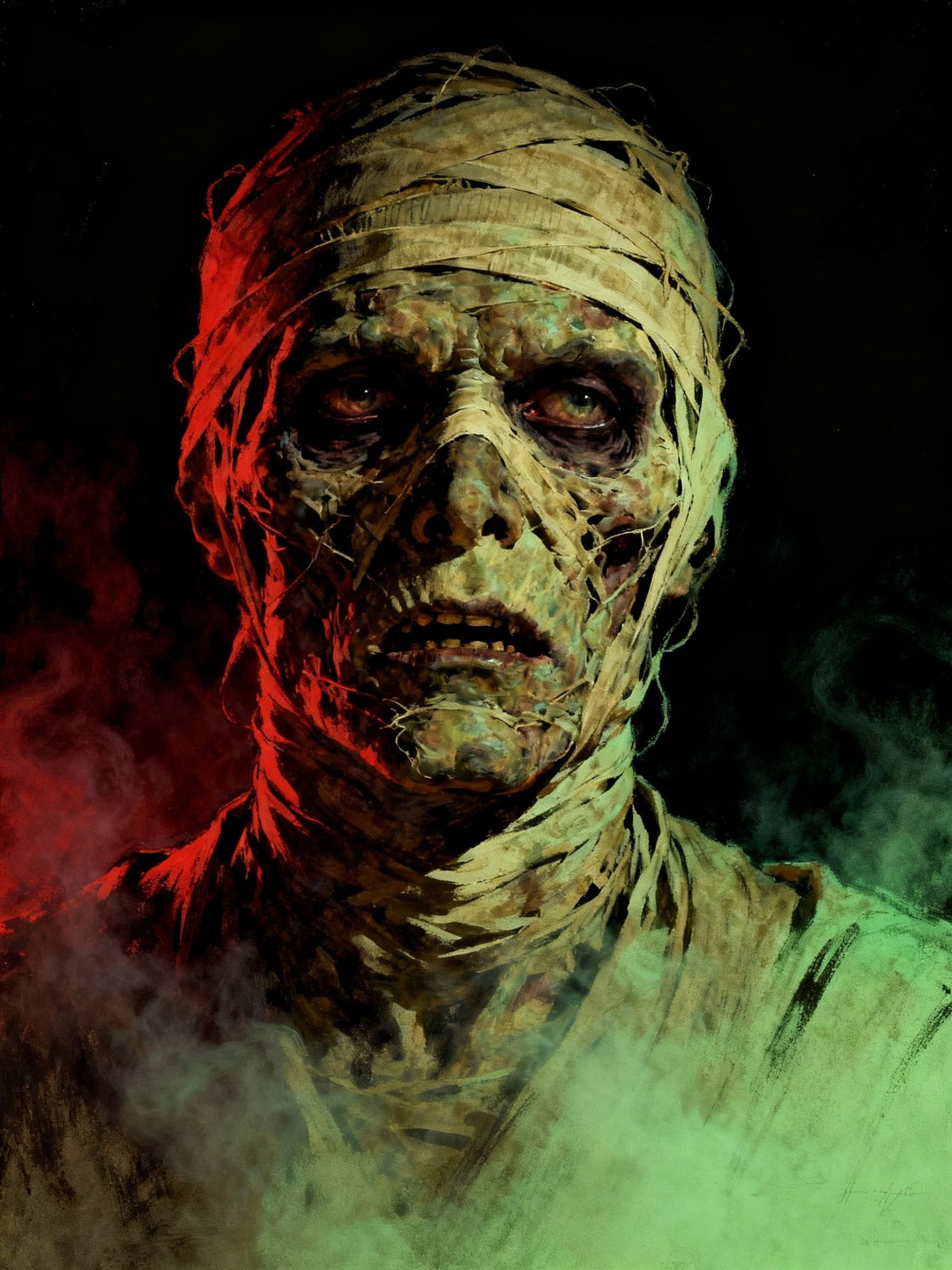The Mummy: Classic Horror Portrait in Pulp Sketch Style