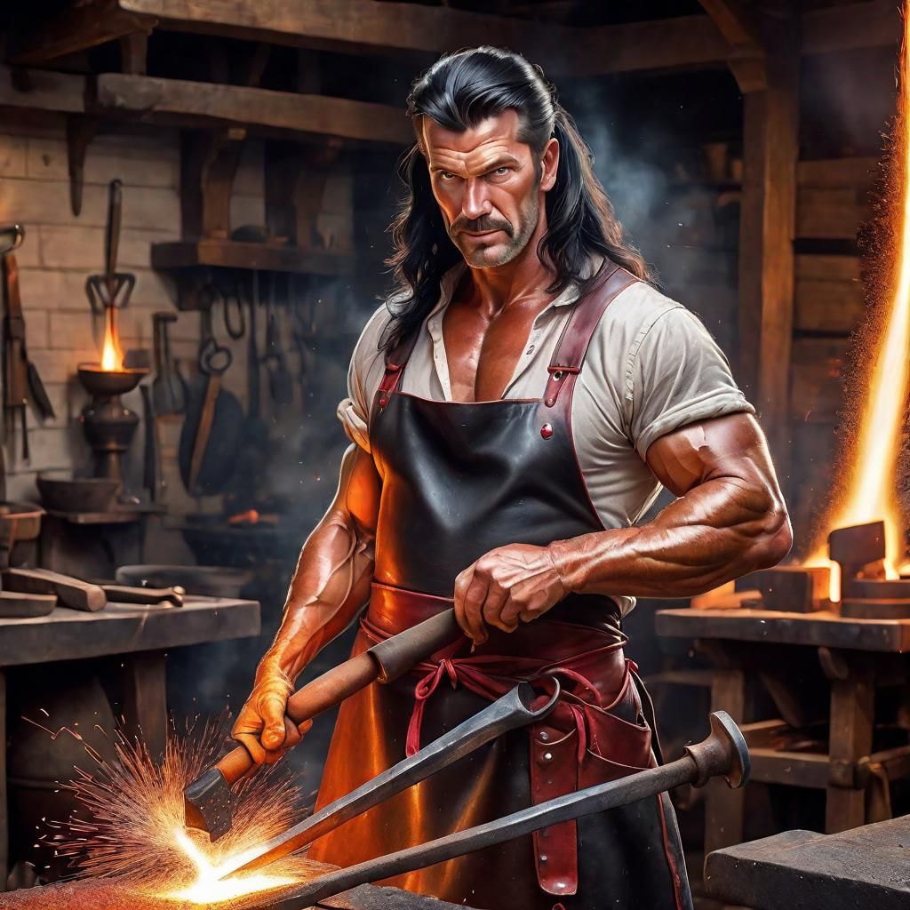 Blacksmith Forging Sword in a Detailed Photorealistic Style