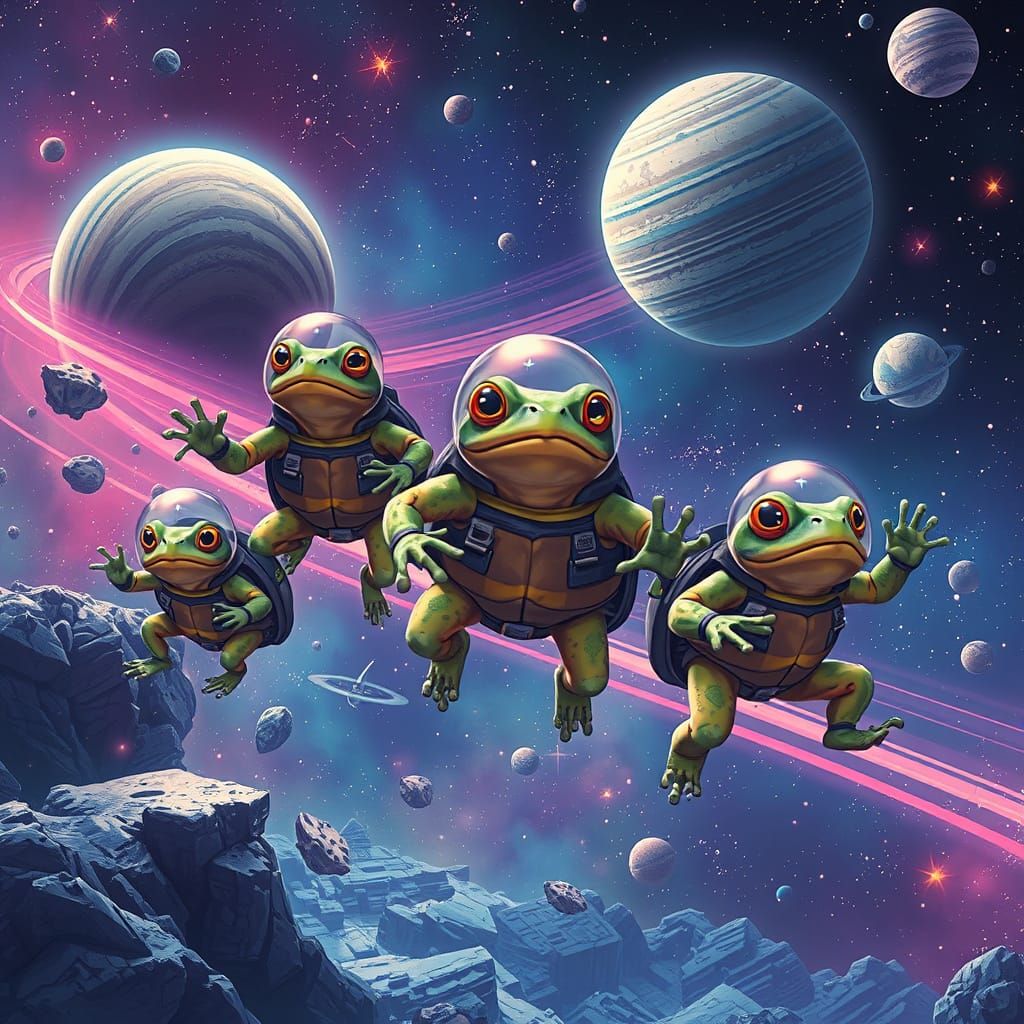 Turtles and Frogs Explore Futuristic Cosmos