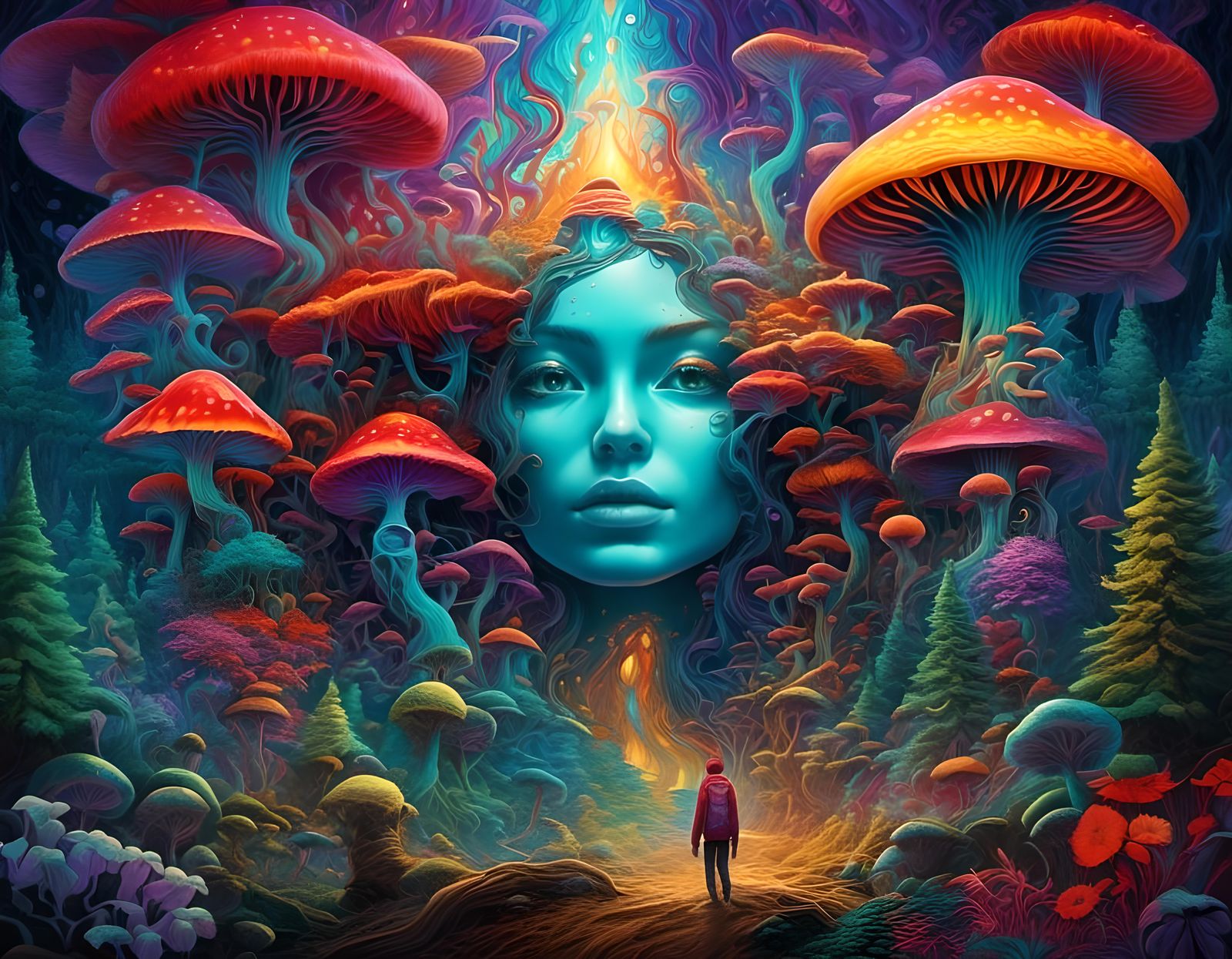 Psychedelic Forest Portrait in Vivid Colors