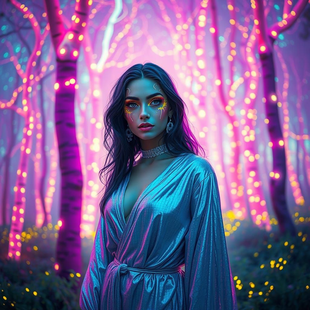 Bioluminescent Forest: Woman with Neon Makeup