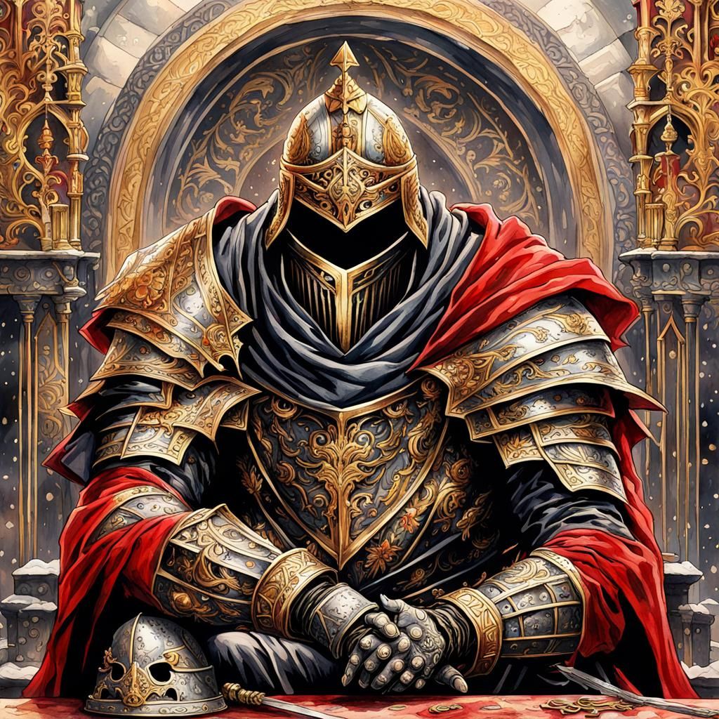 Gothic Knight in Sunlight: A Watercolor Masterpiece