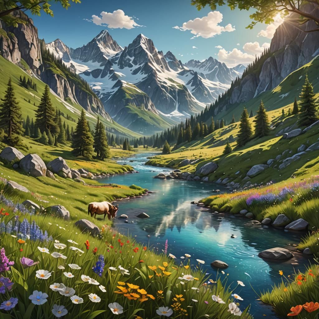 Lush Green Valleys and Snow-Capped Peaks