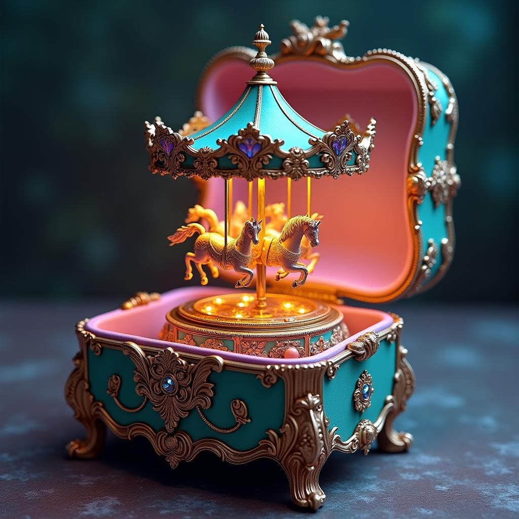 Ornate Music Box with Carousel Inside, Fantasy Concept Art