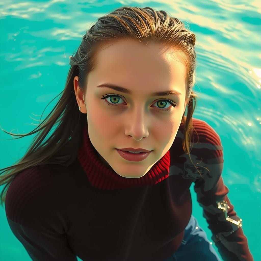 Young Woman Submerged in Turquoise Sea