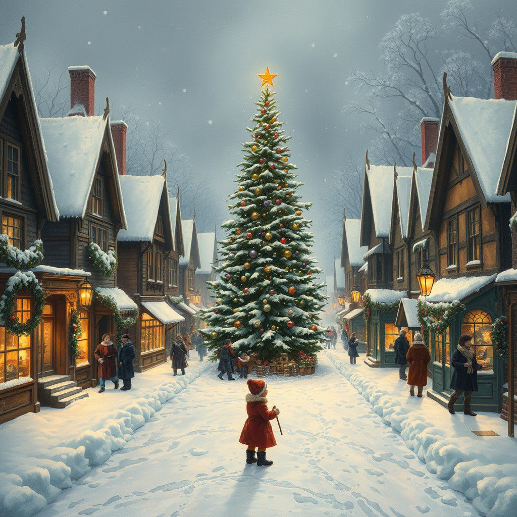 Victorian Winter Village in Currier and Ives Style