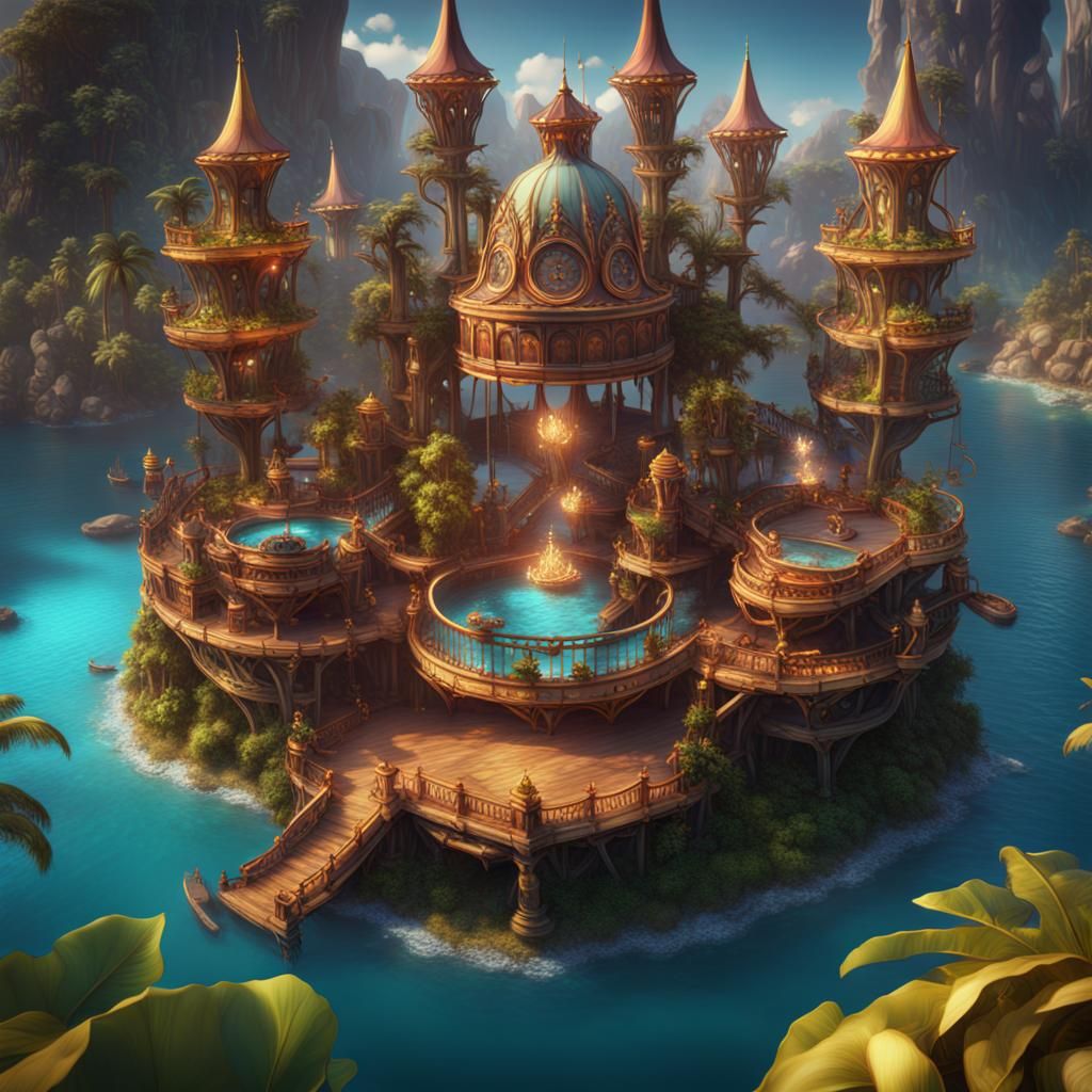 Luxury Island Carnival: Detailed Digital Matte Painting