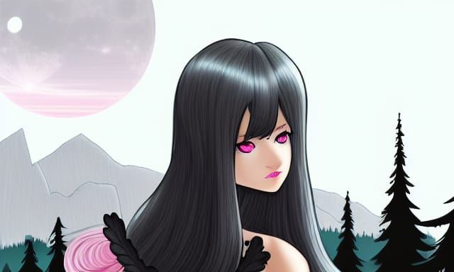 Catgirl in Dark Forest with Moonlight