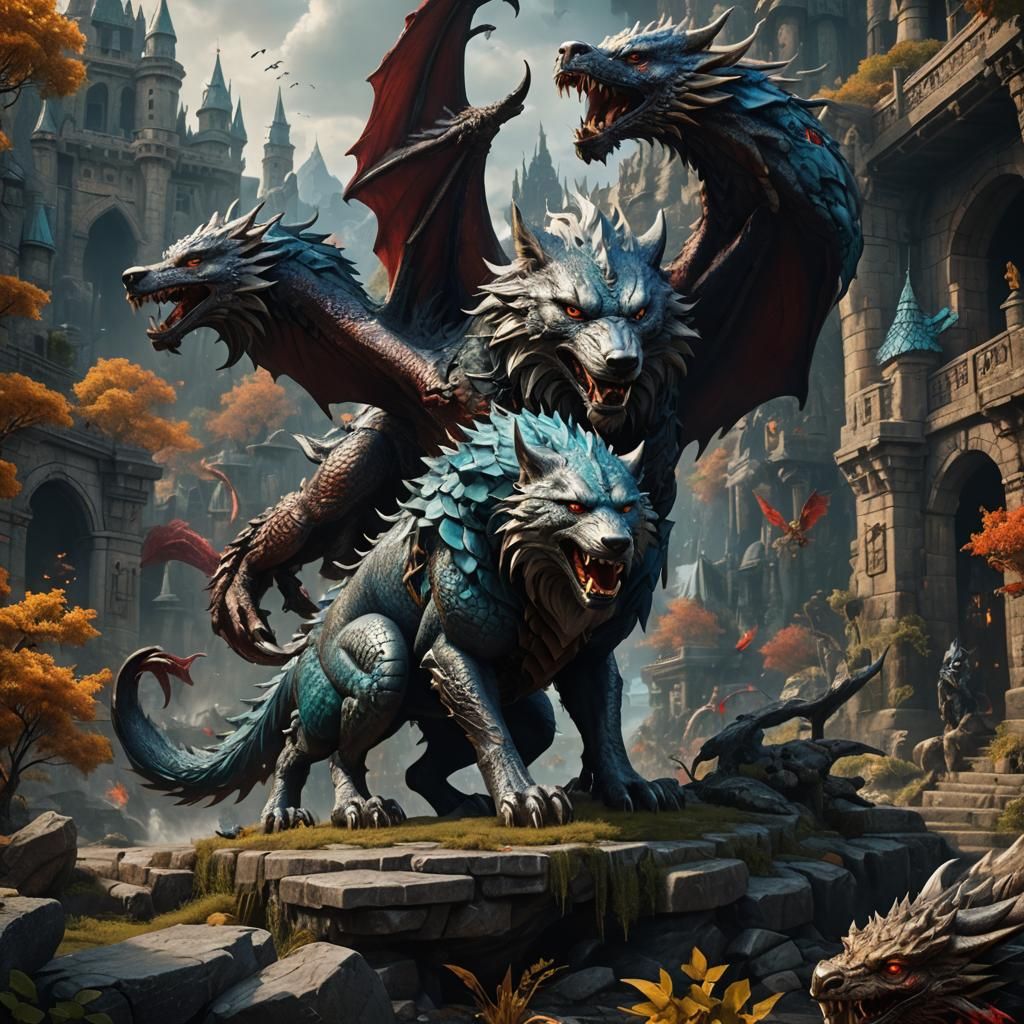 Wolf and Dragon Hybrid in Detailed Matte Painting
