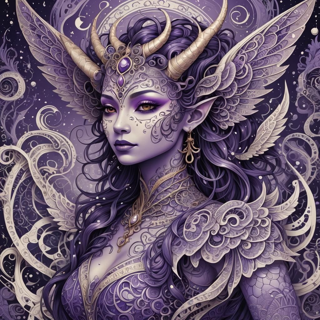 Violet Devil in Fractal Geometry with Music Rain