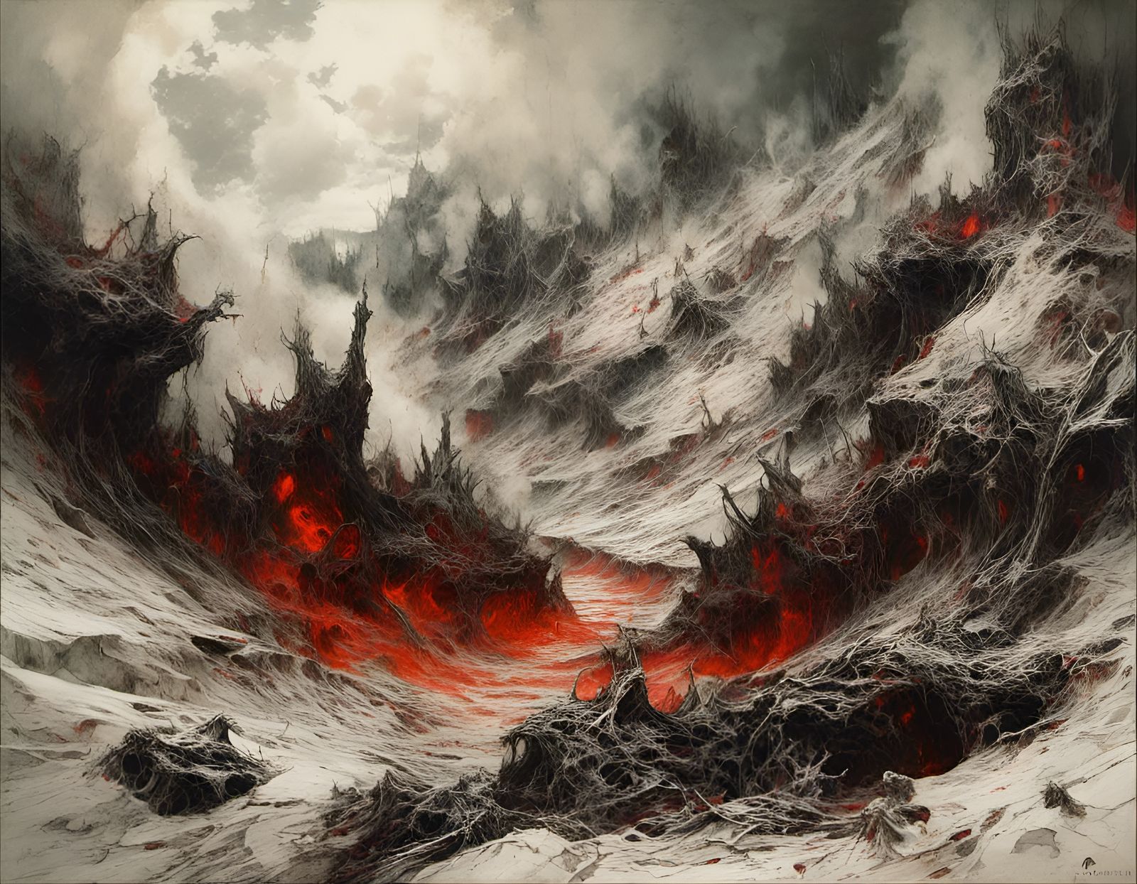 Colorful Pyroclastic Flow in Acrylic Watercolor Style