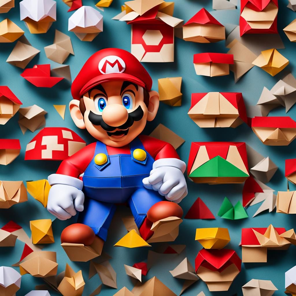 Origami Mario Papercraft in 8K Resolution