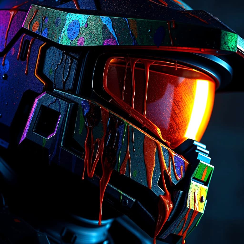 Master Chief's Helmet Dripping with Colorful Paint