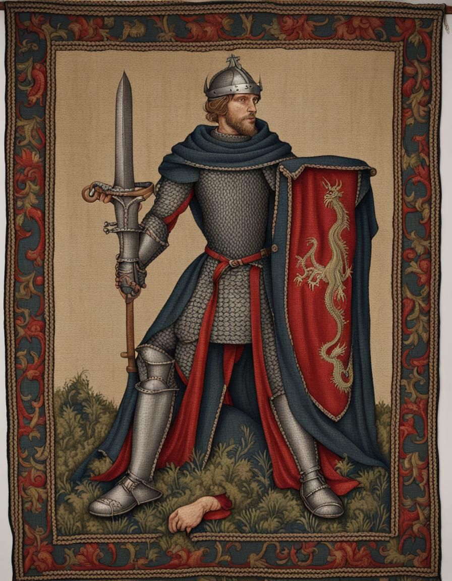 Medieval Knight and Dragon Tapestry