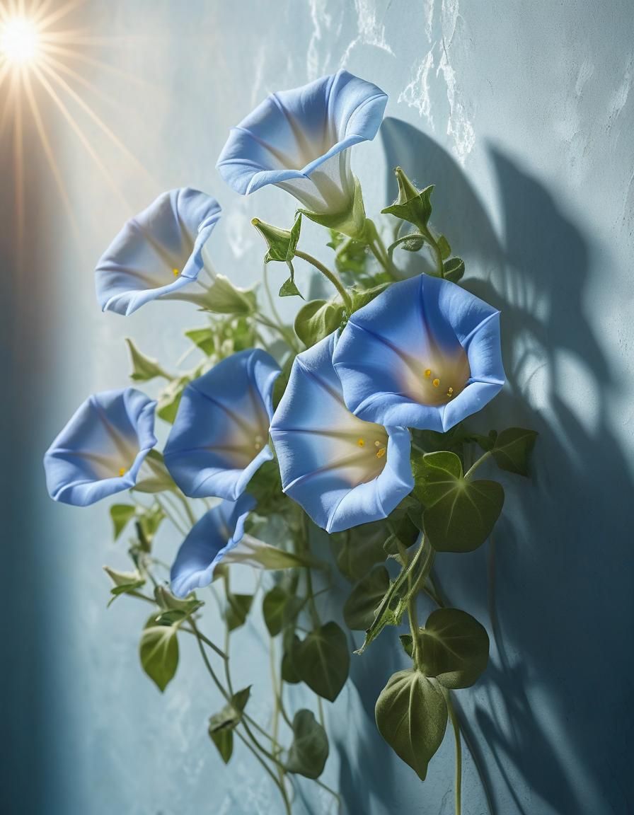 Sunlit Morning Glory Flowers in 3D CGI