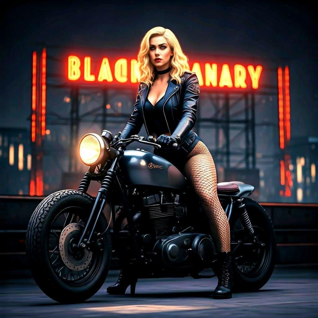 Black Canary on Motorcycle in Art Deco Pulp Style