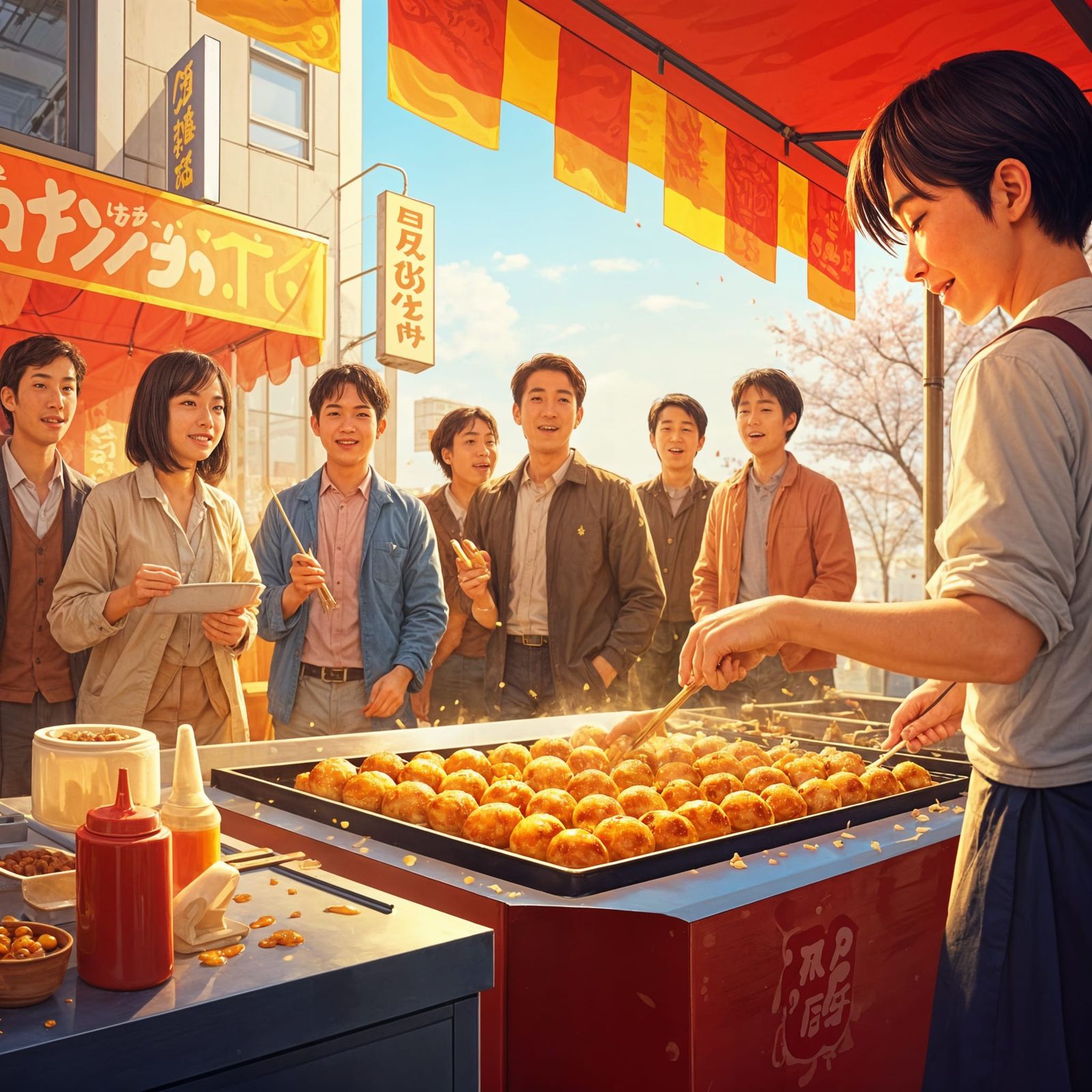 Takoyaki Vendor on a Sunny Tokyo Street