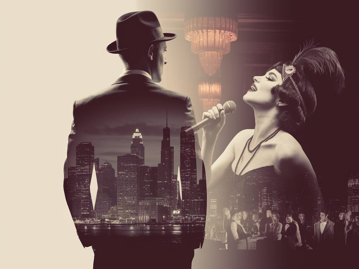 Double Exposure Noir: Cityscape and Cabaret Singer