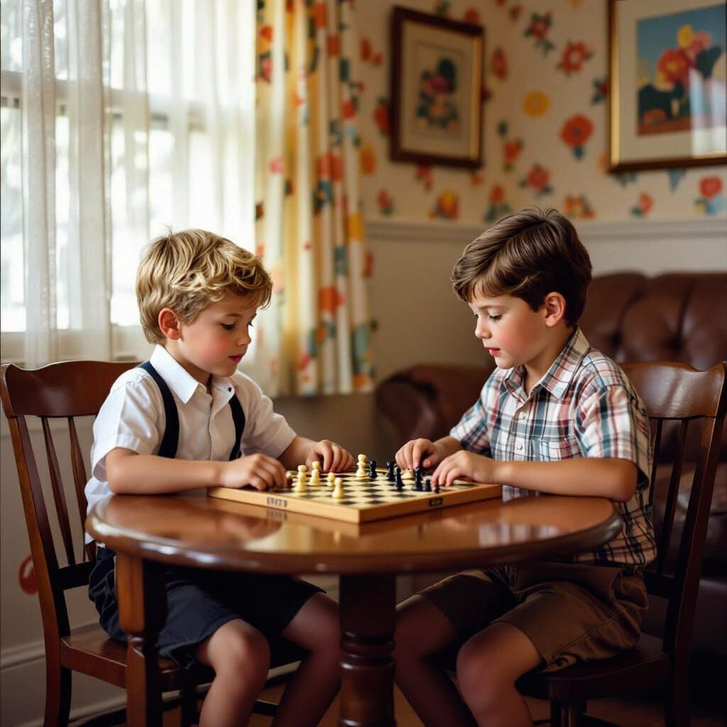 Boys Playing Checkers in Pop Art Style