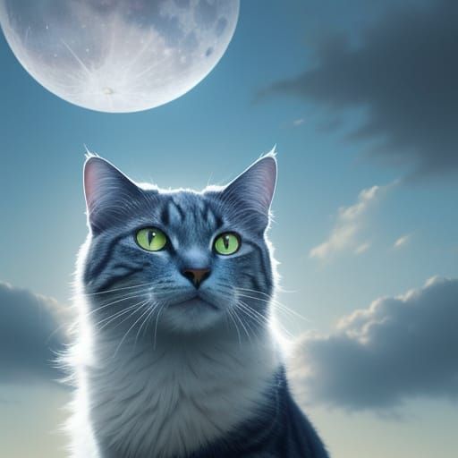 Dreamlike Cat in Sky: Surreal Fantasy Art