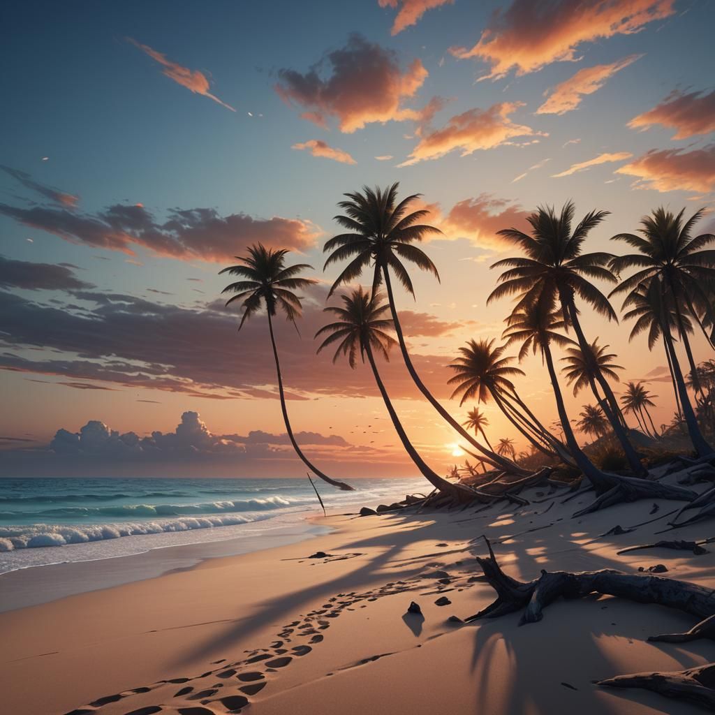 Serene Sunset Beach: Fantasy Matte Painting