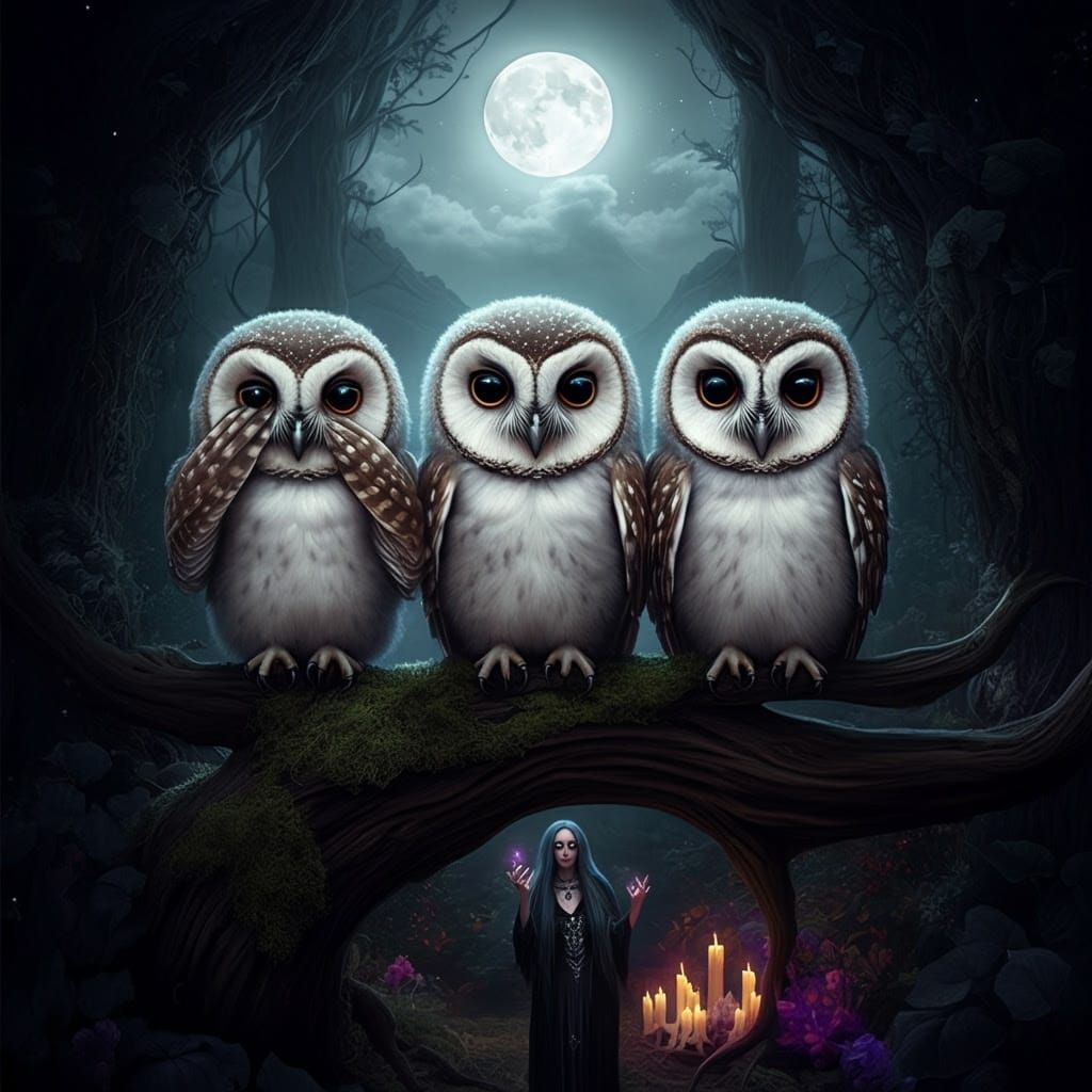 Realistic Owls in Mystical Hideaway