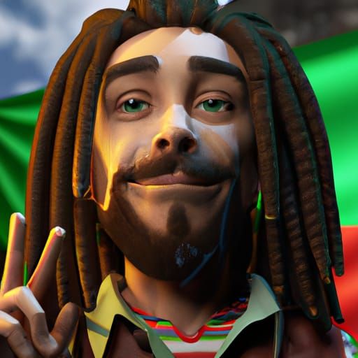 Rastafarian Man Waving Flag in Detailed Matte Painting