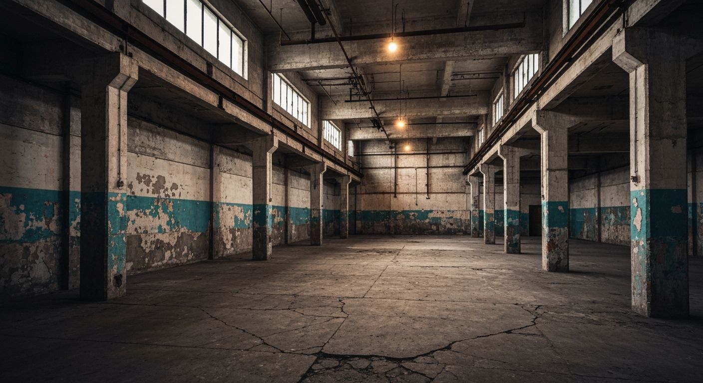 Empty Industrial Hall in Art Brut Style