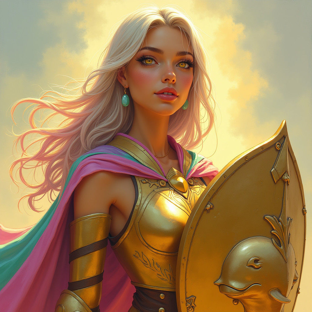 Radiant Half-Elf Warrior with Golden Armor