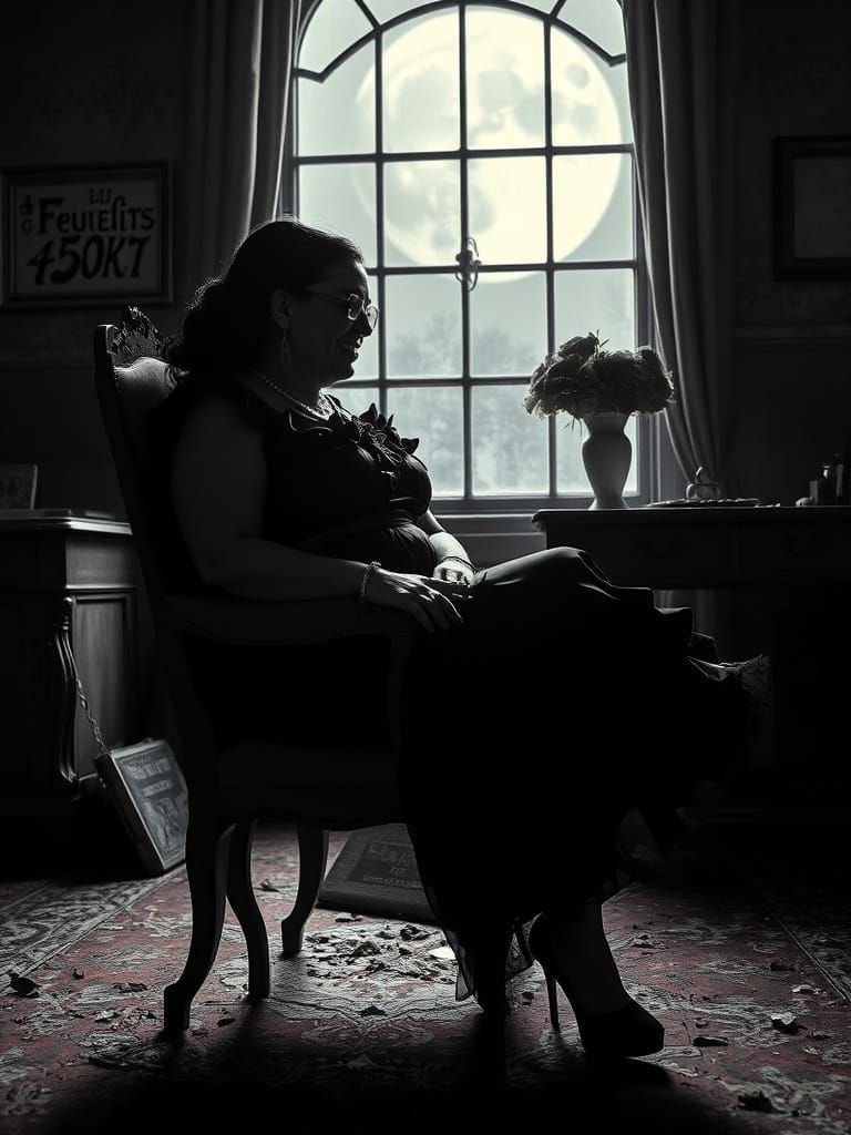 Shadowy Egyptian Woman in Victorian Dress, Surreal Portrait