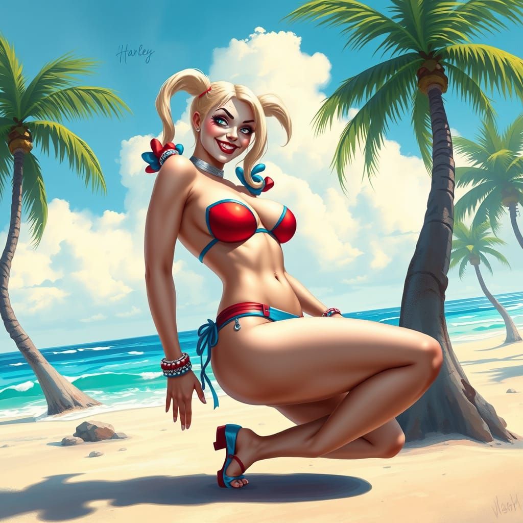 Vibrant Beach Goddess in Tropical Paradise