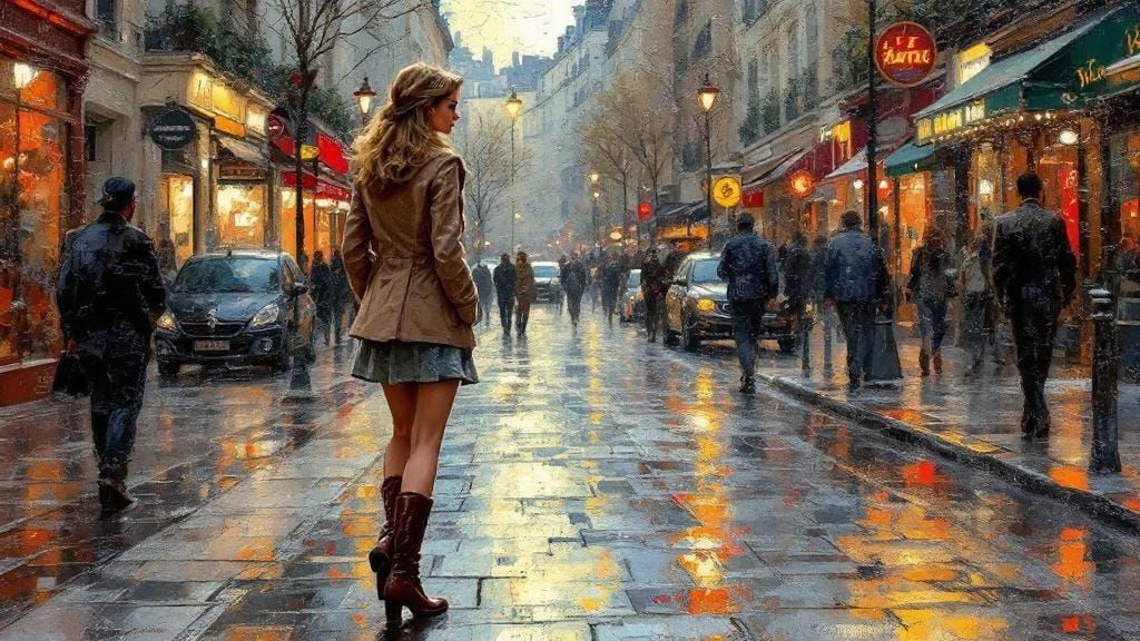 Paris Street Scene in Encaustic Impressionist Style