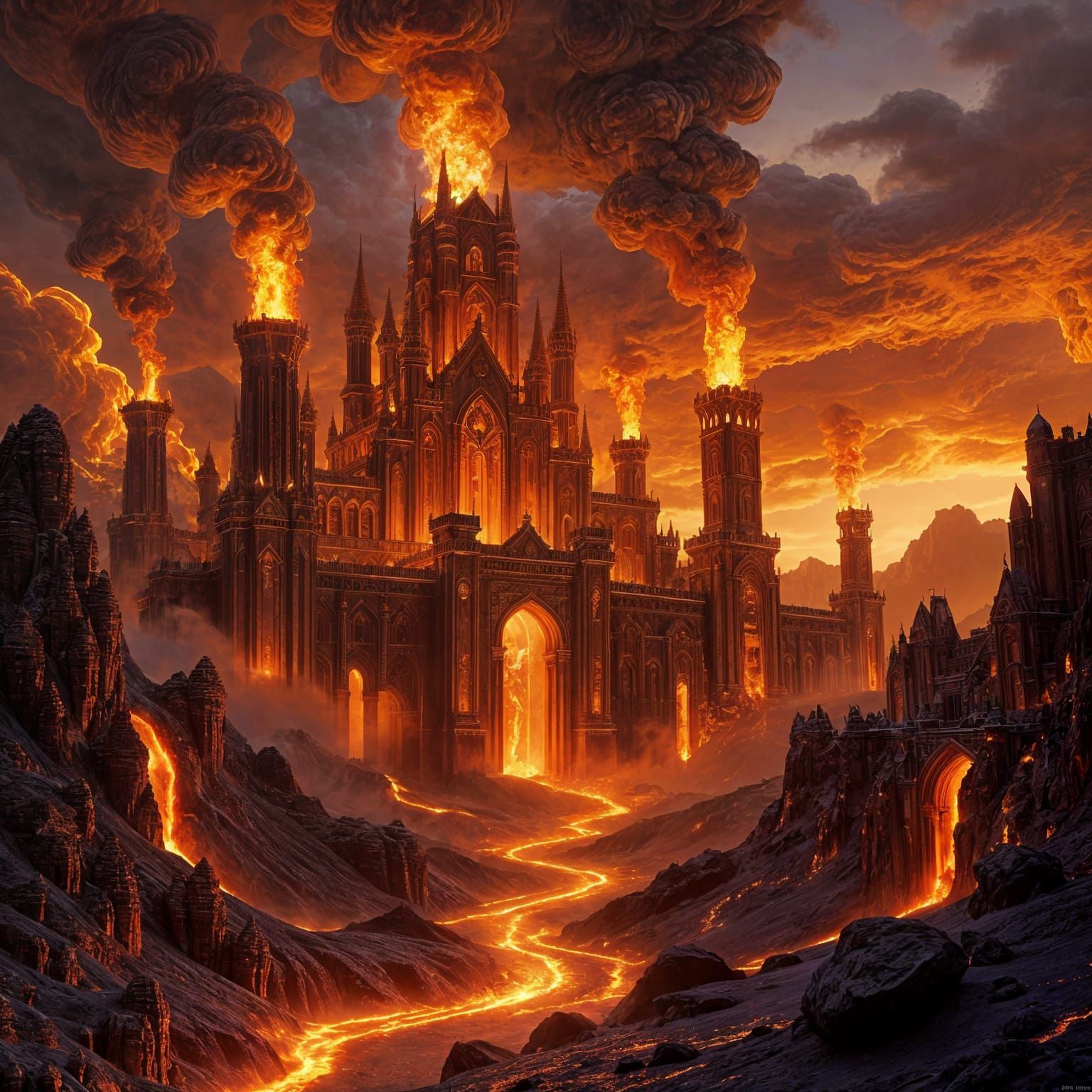 Epic Fire Palace: Towering Spires and Lava Rivers