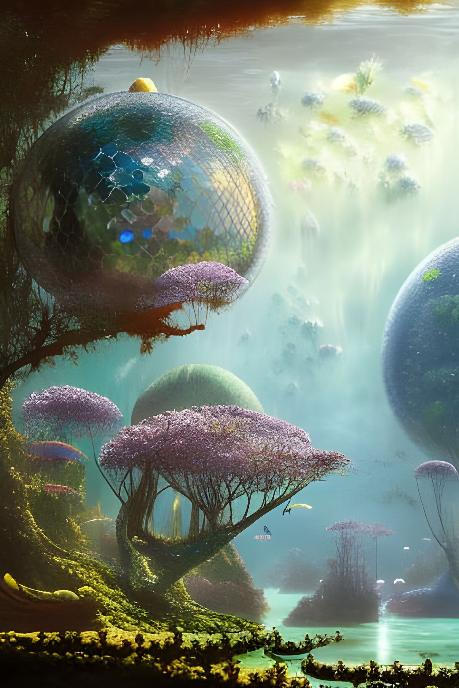 People living Underwater in futuristic biosphere dome with beautifull flora and fauna, Epic cinematic brilliant stunning...