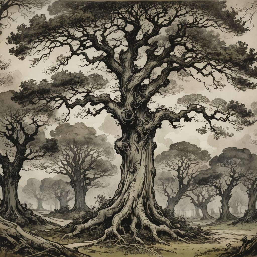 Old Tree Spreads Branches in Cell-Shaded Style