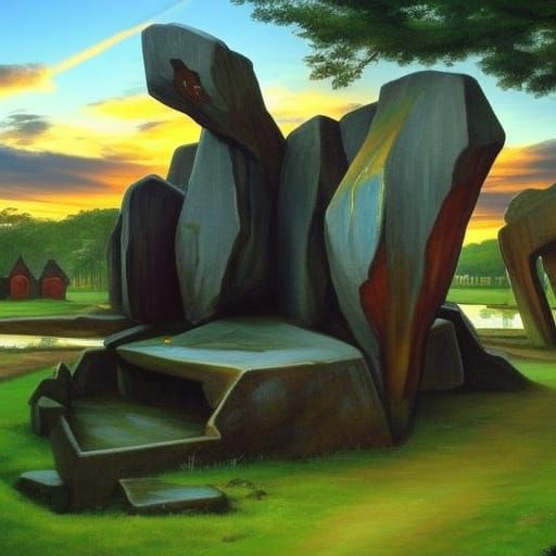 Stonehenge in Style of Waterhouse: Hyperrealistic Oil