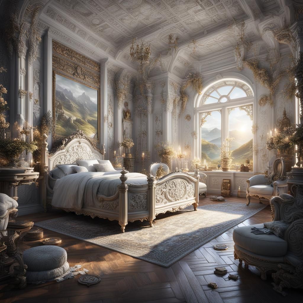 Intricate White Room Concept Art in Deep Color