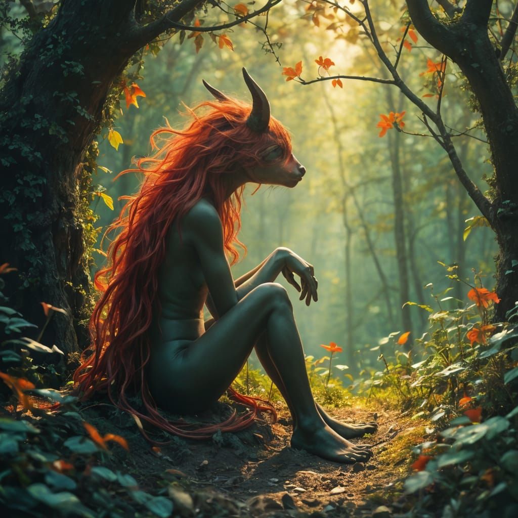 Mystical Creature in Lush Forest: Digital Art