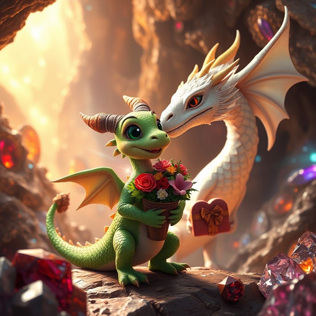Green Dragon Courtship in Bejeweled Cavern