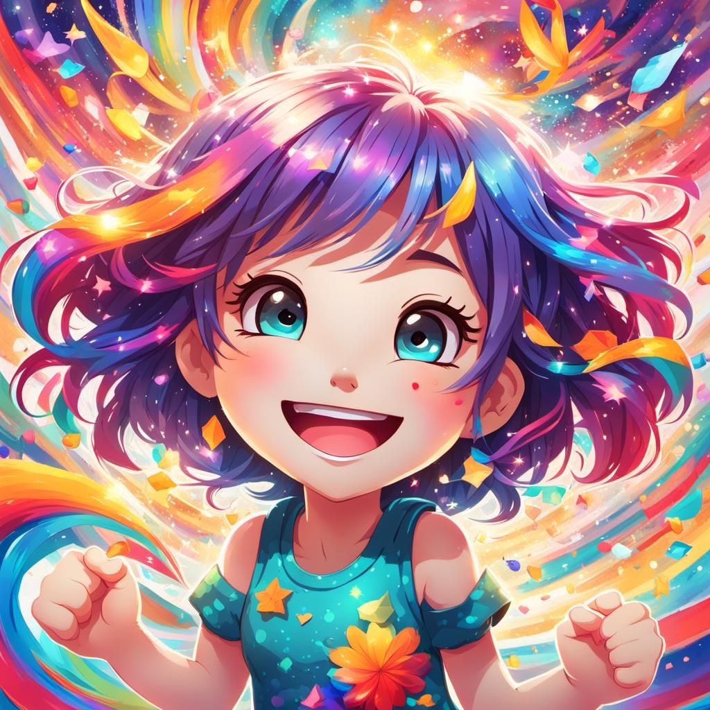 Joyful Chibi Girl Celebrates Life in Vibrant World