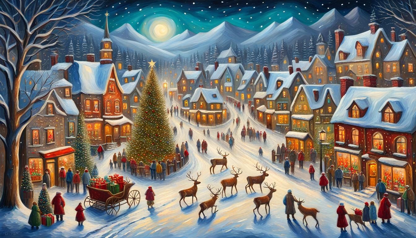 Dickens-Inspired Christmas Village in Expressionist Impasto ...