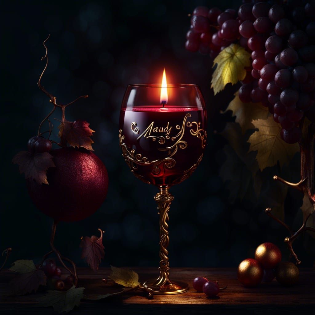 Grapes Above Wine Glass in Dark Fantasy Style