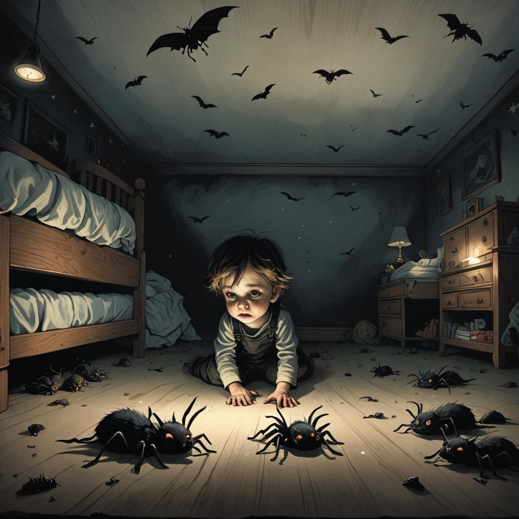 Terrifying Night Crawler Under Bed: Gothic Illustration