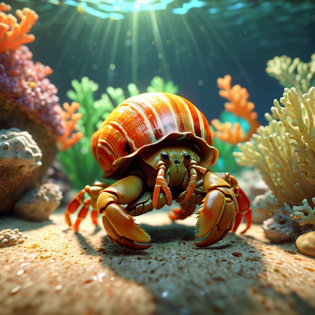 Hermit Crab Tapping Shell: Pixar-Style 3D Animation