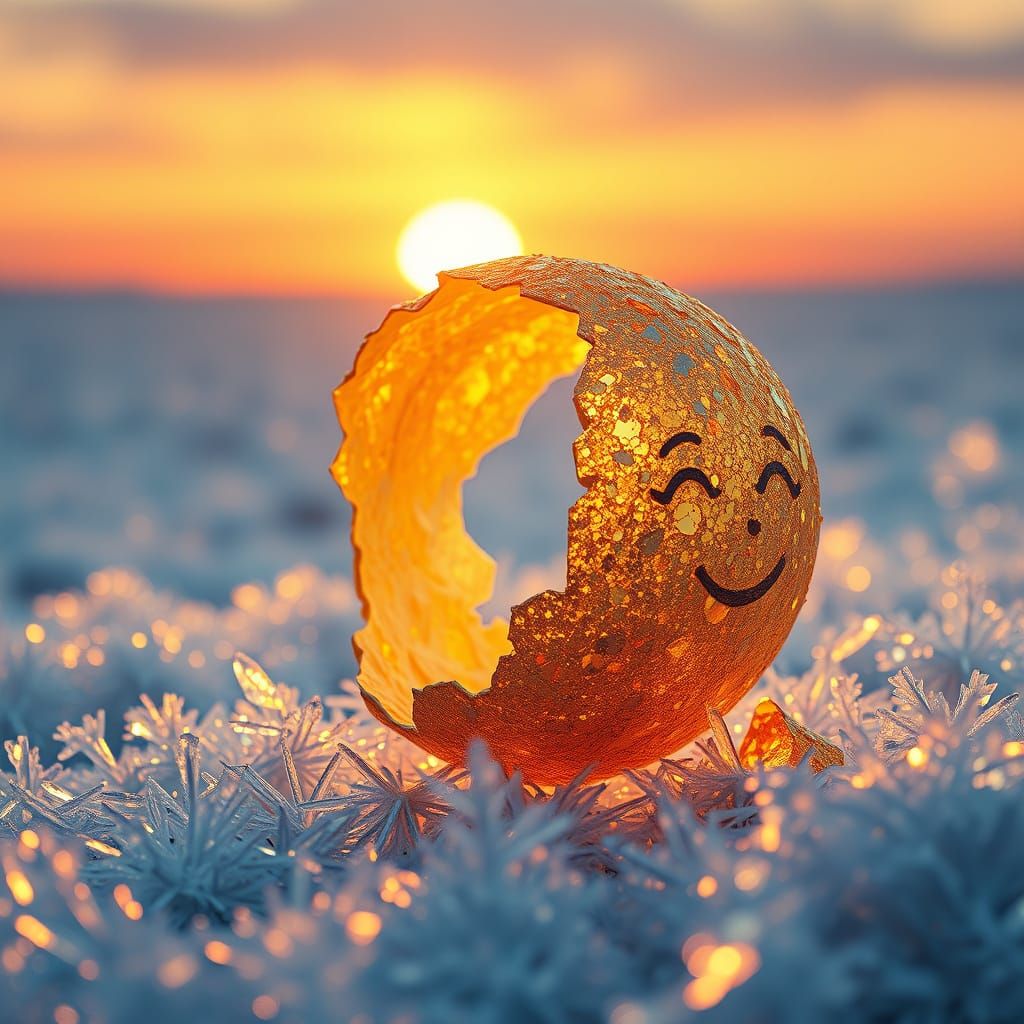 Golden Paper Sculpture Disintegrating into Ice