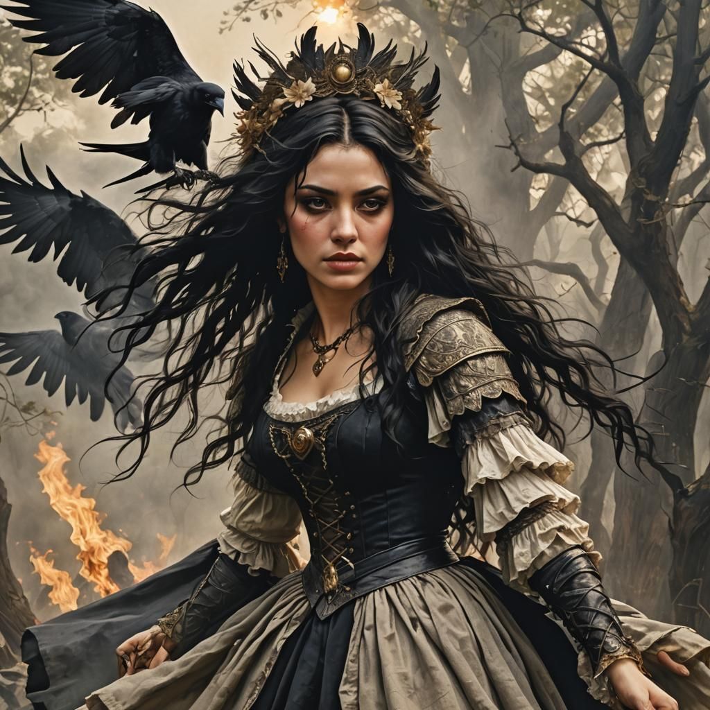 Fiery Dance: Raven Hair in Hellfire