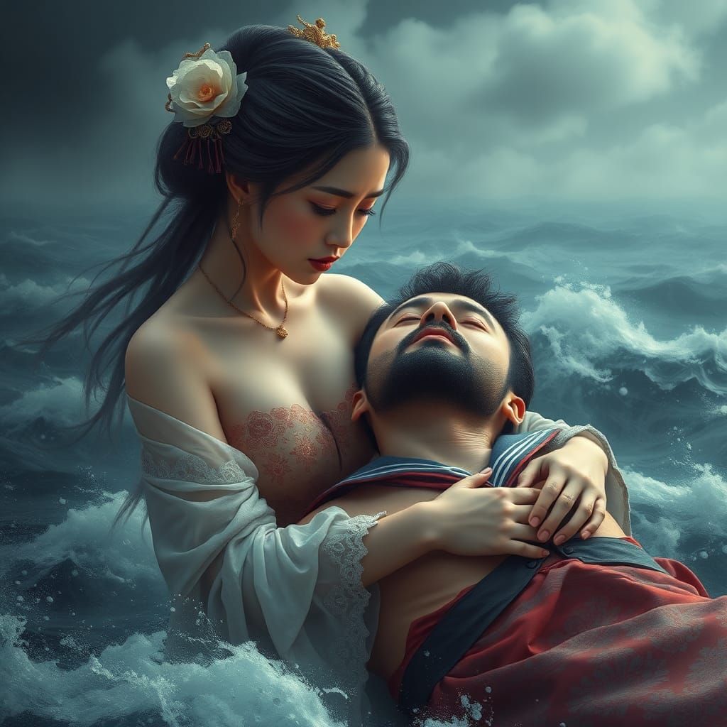 Ethereal Mermaid's Grief on Stormy Seas